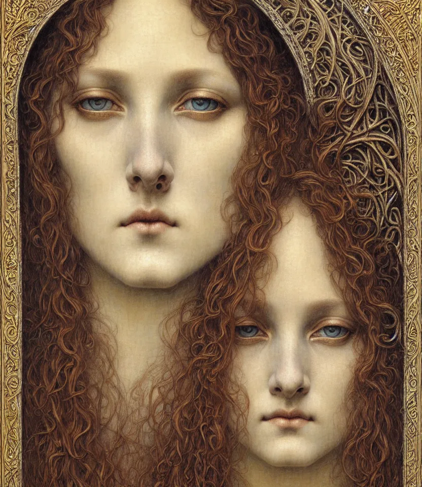 Image similar to detailed realistic beautiful young medieval queen face portrait by jean delville, gustave dore and marco mazzoni, art nouveau, symbolist, visionary, gothic, pre - raphaelite. horizontal symmetry