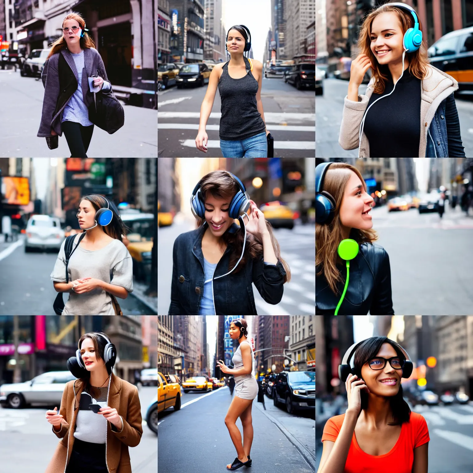 Prompt: attractive woman with headphones on new york streets