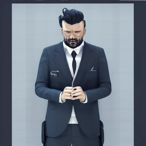 Prompt: haracter concept of a rich daddy, 3 6 years old, wear suits, stubble, cramel hair, symmetrical character concept art, rendered in octane, trending by artstation, artbreeder