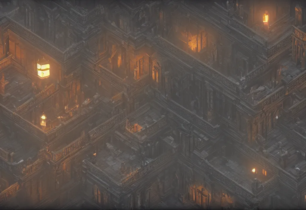 Image similar to isometric magicavoxel Bloodborne haven cinematic lighting, 4k