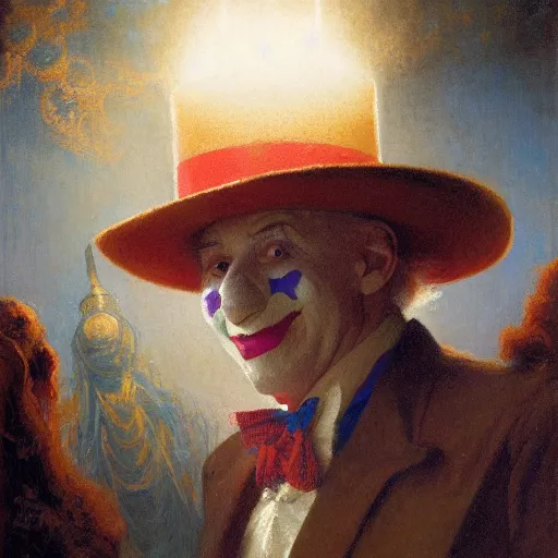 Prompt: uncle sam as a clown, radiant light, caustics, heroic, bright iridescent light, by gaston bussiere, bayard wu, greg rutkowski, maxim verehin