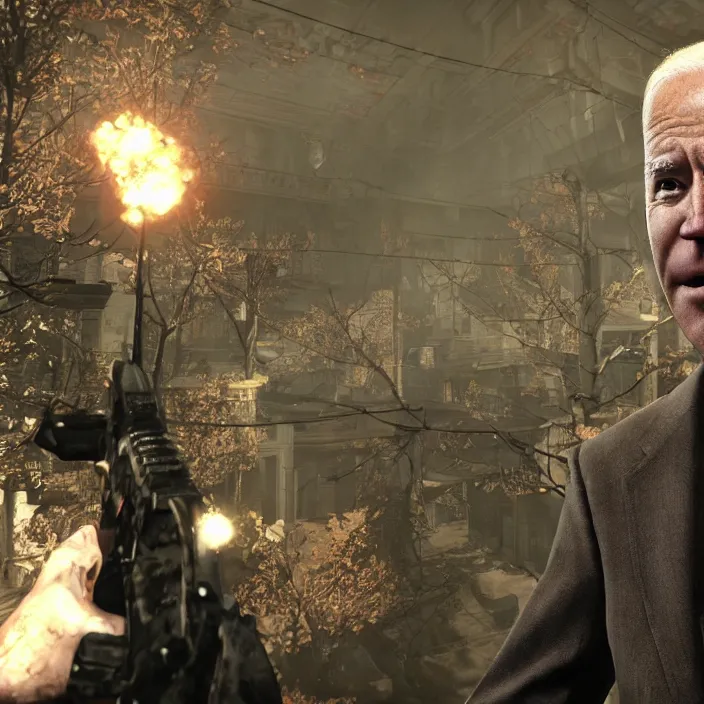 Prompt: Joe Biden in Call of Duty Zombies Tranzit Map