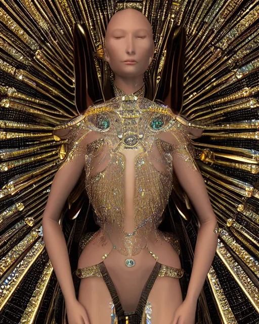 Prompt: a highly detailed metahuman 4 k close up render of an alien goddess bella hadid monument venus in iris van herpen dress schiaparelli in diamonds crystals swarovski and jewelry iridescent in style of alphonse mucha gustav klimt trending on artstation made in unreal engine 4