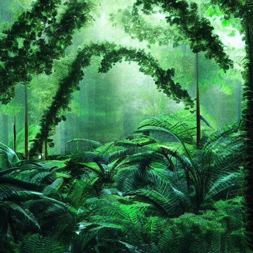 Image similar to a technological rainforest,