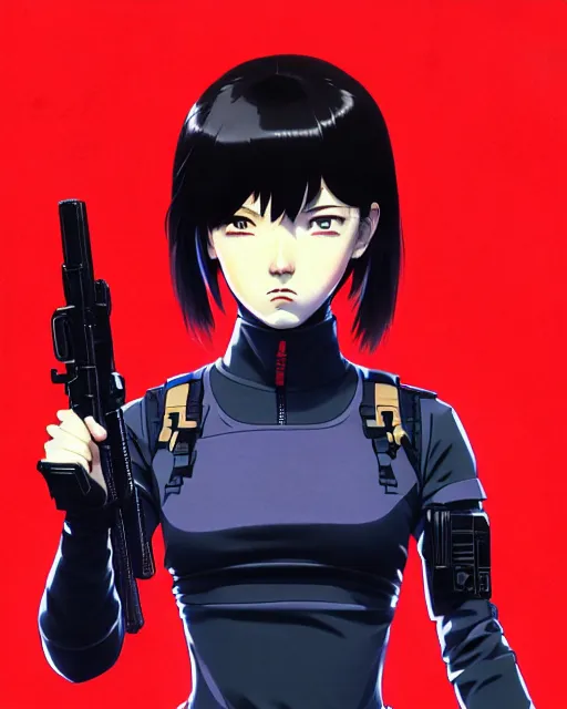 Image similar to girl wearing tactical gear, very anime, fine - face, audrey plaza, realistic shaded perfect face, fine details. anime. realistic shaded lighting poster by ilya kuvshinov katsuhiro otomo ghost - in - the - shell, magali villeneuve, artgerm, jeremy lipkin and michael garmash and rob rey