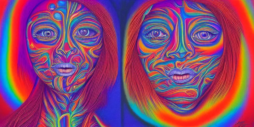 Image similar to love conciousness ( ( ( psychedelic dripping color ) ) ), detailed painting by painting by pablo amaringo alex grey