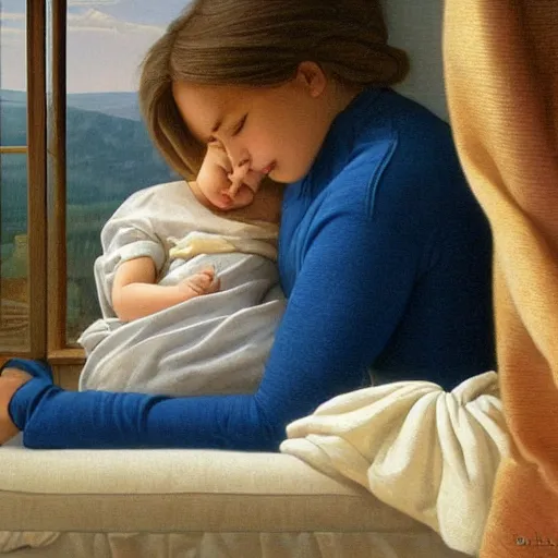 Image similar to sleepy little cute girl and her mother sings lullabies for her by David Ligare