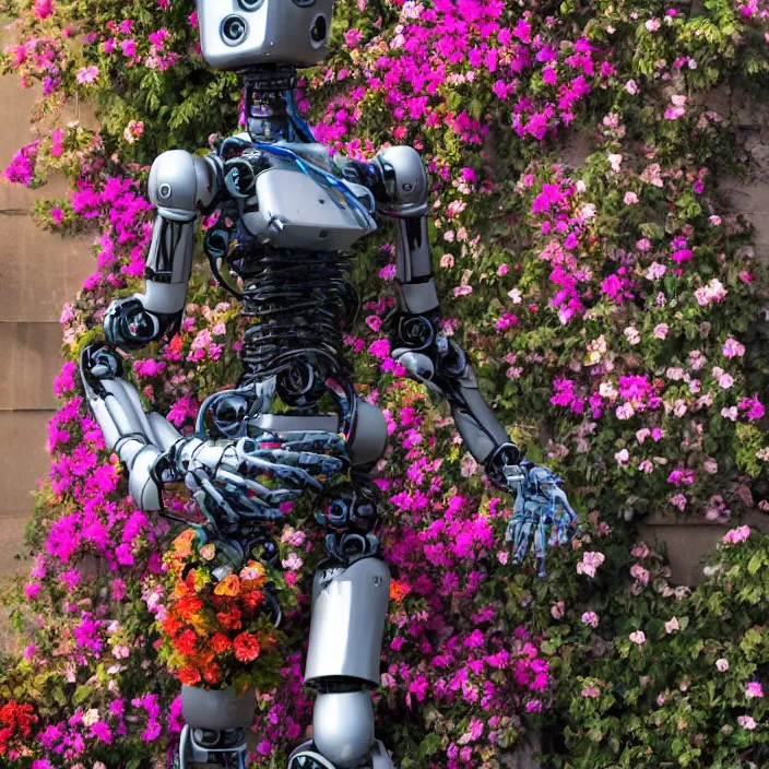 Prompt: a robot wearing a cloak made of flowers, by Omar Z. Robles, CANON Eos C300, ƒ1.8, 35mm, 8K, medium-format print