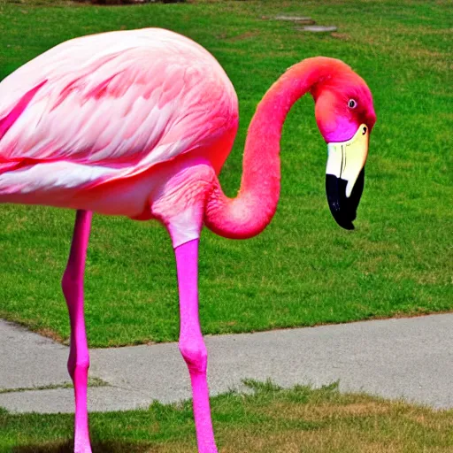 Image similar to photo of giant flamingo bigger than an elephant,