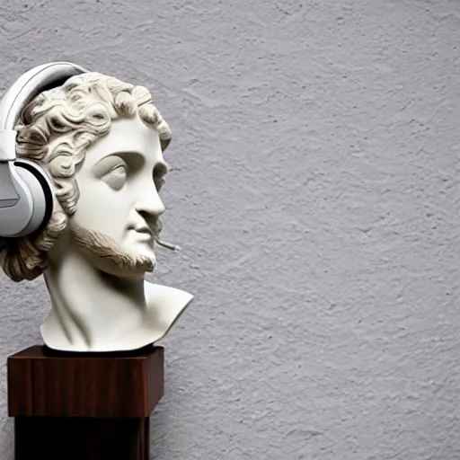 Image similar to greek statue listening to music on headphones