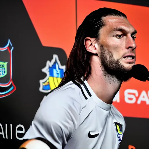 Image similar to soccer player andy carroll unveils his new esports team at a press conference, halo, hcs