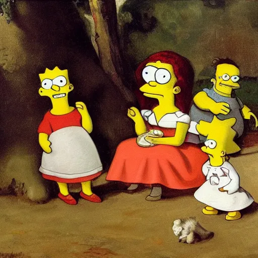 Image similar to oil on canvas painting by gustave courbet [ 1 8 6 6 ] of the simpsons family, 8 k, 4 k