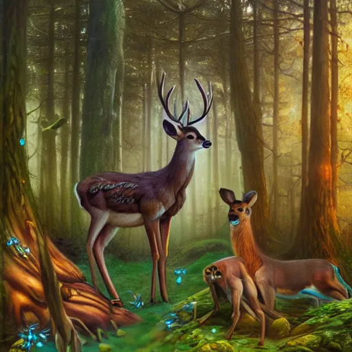 Prompt: a deer in a forest full of robots, by lauri blank, artgerm, evelyn de morgan, 8K, 50mm lens