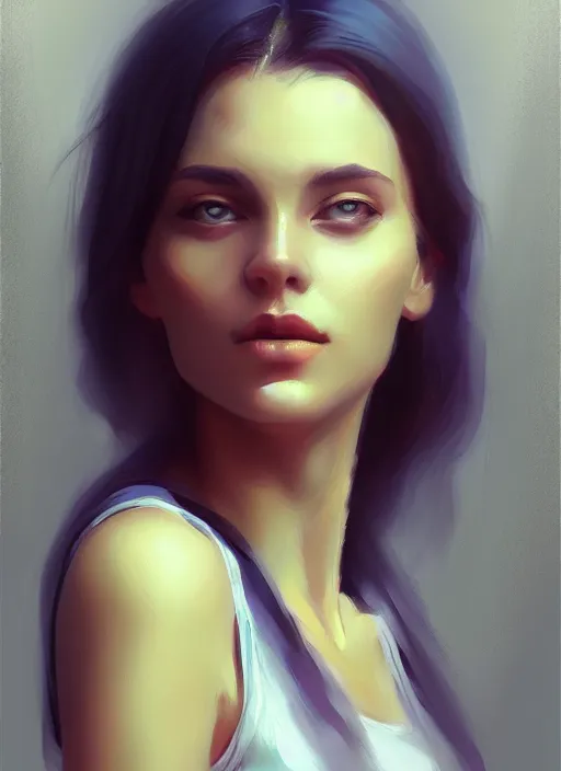 Image similar to portrait of a gorgeous young woman in the style of stefan kostic, artstation, concept art, realistic photo