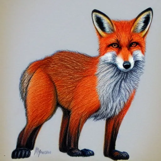 Image similar to colored pencil drawing of a fox in a waistcoat Iooking through a microscope