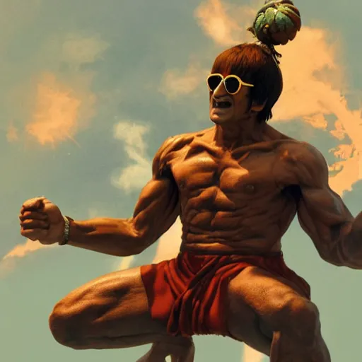 Image similar to john lennon as dhalsim street fighter, ultra realistic, concept art, intricate details, highly detailed, photorealistic, octane render, 8 k, unreal engine, art by frank frazetta, simon bisley, brom