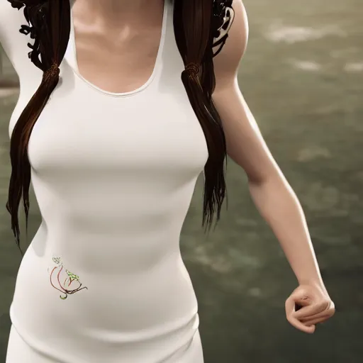 Image similar to muscular oiled woman wearing white ao dai, fat, ultra realistic, concept art, intricate details, highly detailed, photorealistic, octane render, 8 k, unreal engine.