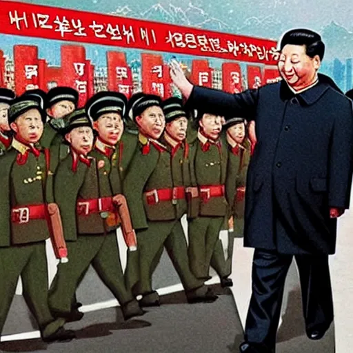 Prompt: xi jinping on a dprk communist poster