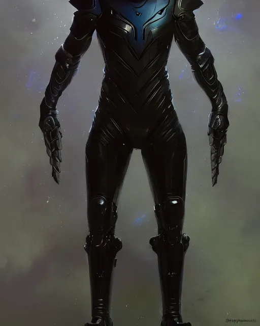 Image similar to character concept of iridescent sinewy smooth toned muscular male sleek glossy indigo black pearlescent scifi armor with continuous smooth black featureless helmet, by greg rutkowski, mark brookes, jim burns, tom bagshaw, magali villeneuve, trending on artstation