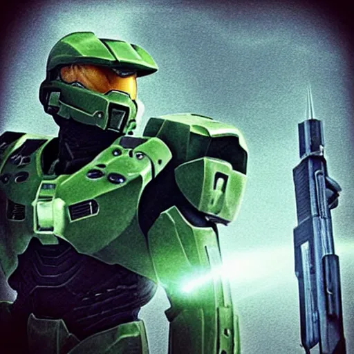 Image similar to “scene depicting Master Chief from Halo being told he is not the father by Maury. Photo in the style of Maury.”