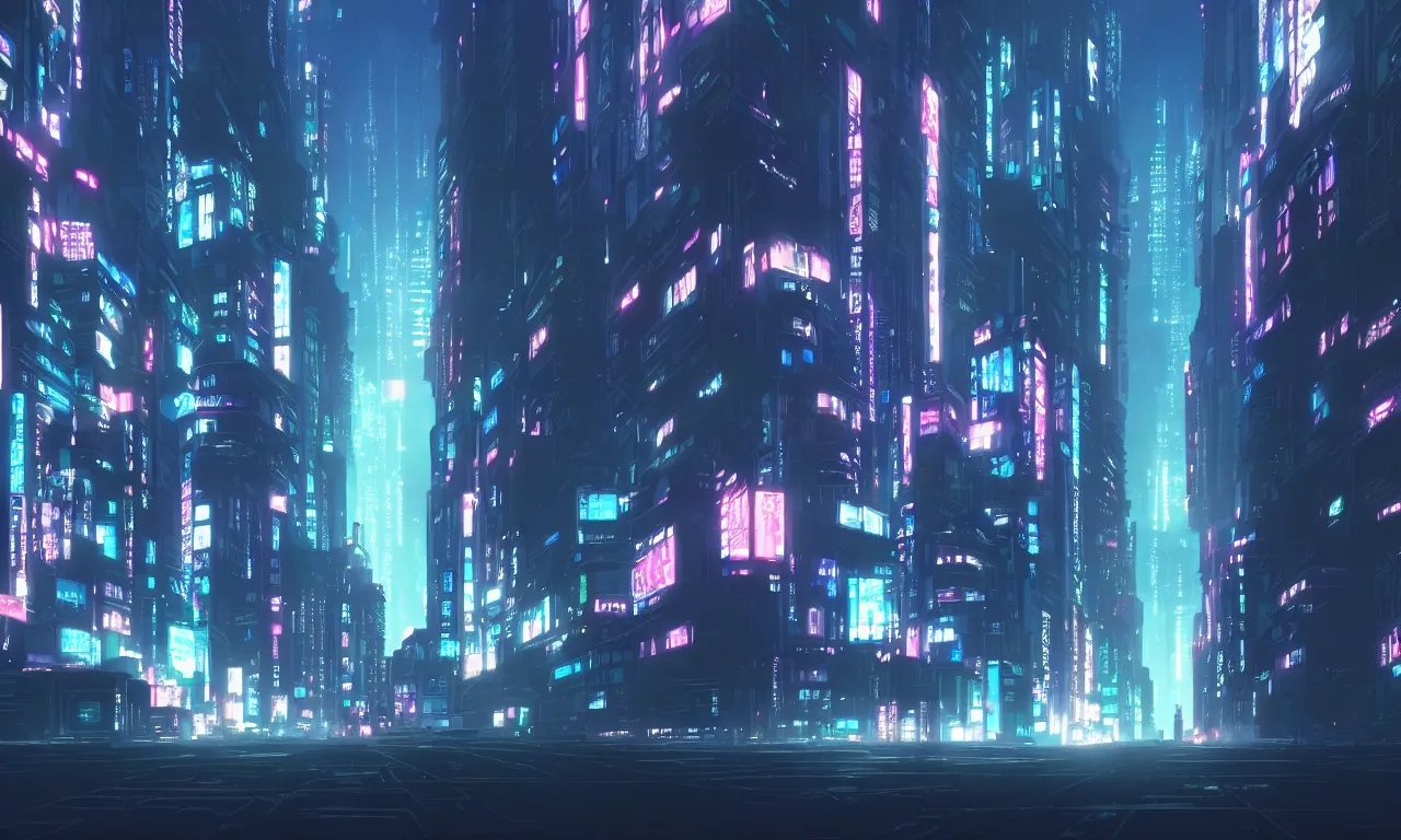 Image similar to city in the atmospheric cyberpunk anime film, gouache matte background painting, neon noir, at night with lights, by makoto shinkai, in the anime series ergo proxy, beautiful specular edge highlights and rim lighting