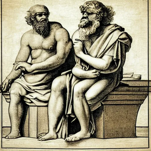 Image similar to greek philosophers in a bathroom