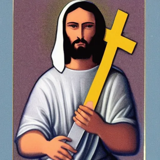 Prompt: jesus holding a cross shaped basketball