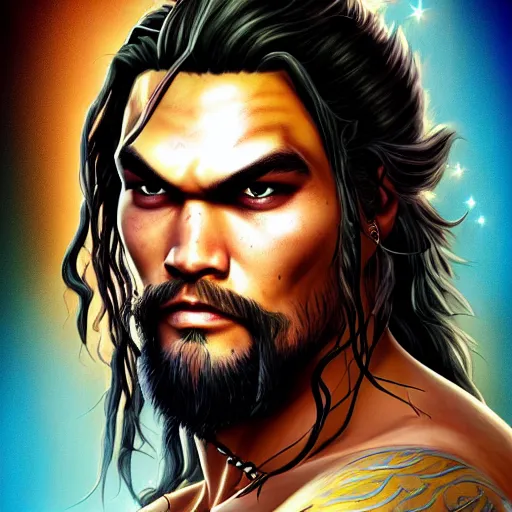 Prompt: An epic fantasy comic book style portrait painting of a very beautiful Jason Momoa in Avatar (2009) character design by Mark Ryden and Pixar and Hayao Miyazaki, unreal 5, DAZ, hyperrealistic, octane render, cosplay, RPG portrait, dynamic lighting, intricate detail, summer vibrancy, cinematic