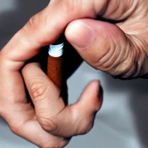 Image similar to cigarette in fingers, hand holding cigarette, hyper realistic