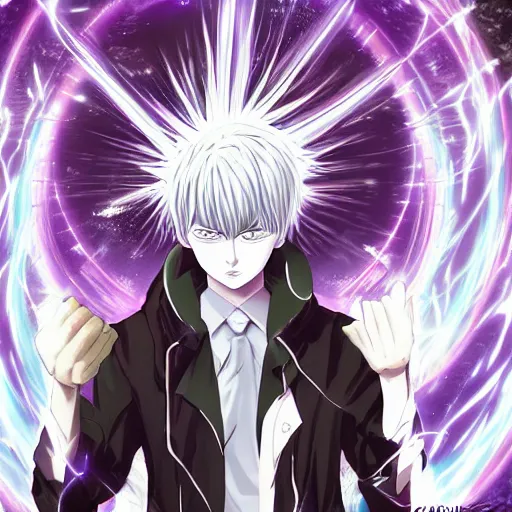 Image similar to a powerful psychic man emitting psychic powers, anime, detailed anime, hyper detailed anime, deathnote anime style, detailed, highly detailed, aesthetic!, artstation, tumblr,