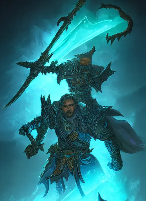 Image similar to Glowing DND Battleaxe emanating teal energy, dungeons and dragons, highly detailed, digital painting, 8k, HD