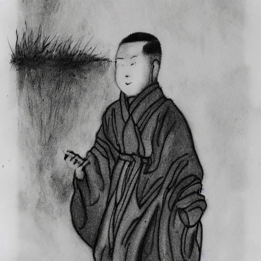 Image similar to black marker drawing of a chinese boy monk