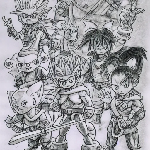 Prompt: Dragon Quest character concept art by Akira Toriyama,pencil on paper,masterpiece