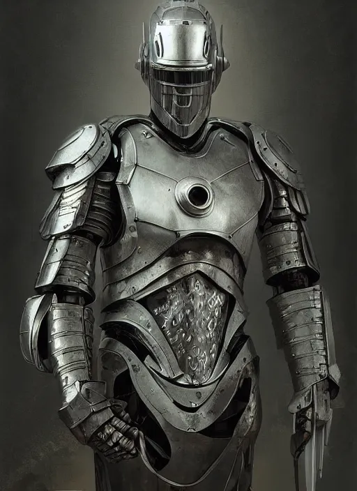 Image similar to portrait of a futuristic silver armored knight cyborg, modern fine art, fractal, intricate, elegant, highly detailed, digital photography, subsurface scattering, by jheronimus bosch and greg rutkowski,