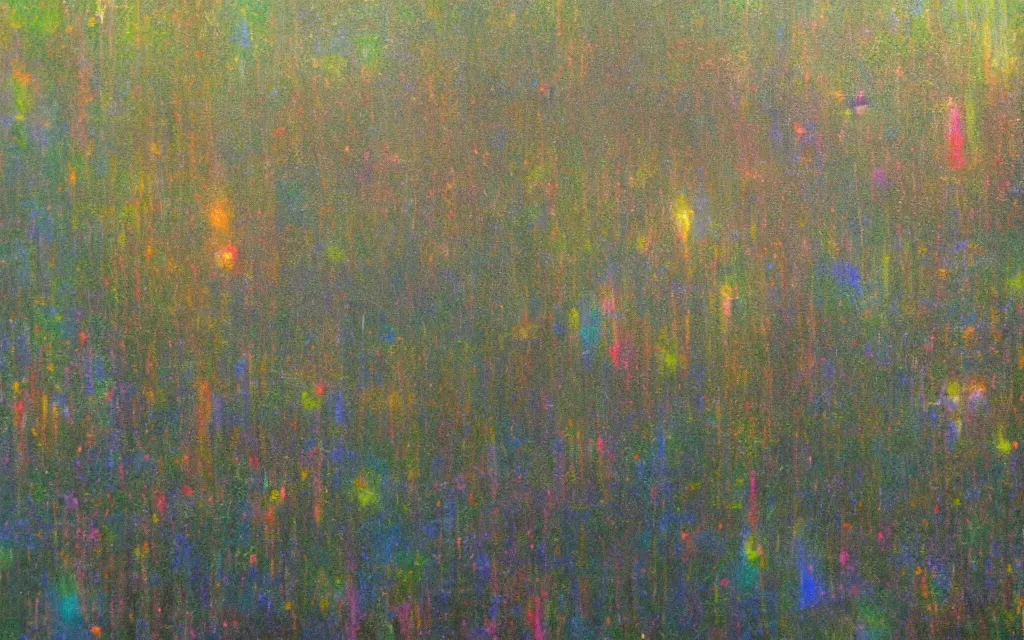Image similar to iridescent move still from morn to midnight, award winning oil painting, ( chromatic aberration )