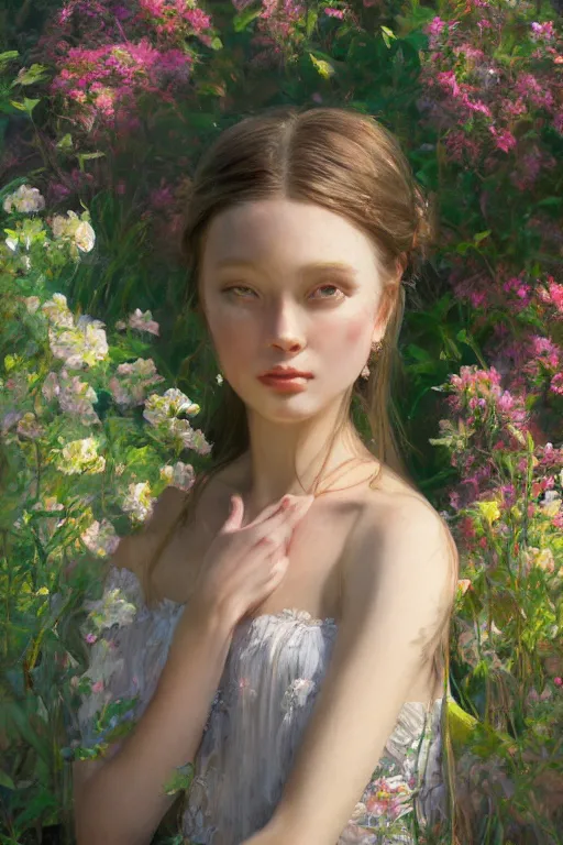 Image similar to portrait of a princess, painting by wlop, michael wellen, john stephens, in a verdant garden, tone mapping, trending on artstation