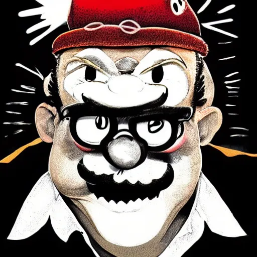 Image similar to wario in style of ralph steadman