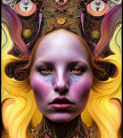 Prompt: detailed realistic beautiful young groovypunk queen of galaxy in full regal attire. face portrait. art nouveau, symbolist, visionary, baroque, giant fractal details. horizontal symmetry by zdzisław beksinski, iris van herpen, raymond swanland and alphonse mucha. highly detailed, hyper - real, beautiful