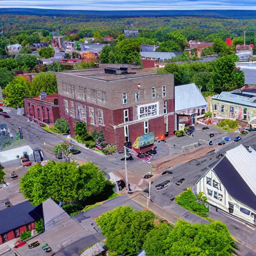 Image similar to drone view of main street newark valley n. y., photorealistic, photograph,