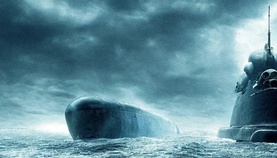 Image similar to Ridley Scott movie about an octopus attacking a nuclear submarine