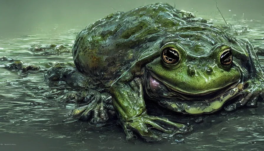 Image similar to ugly human frog in the swamp, big eyes, claws, hyperdetailed, artstation, cgsociety, 8 k