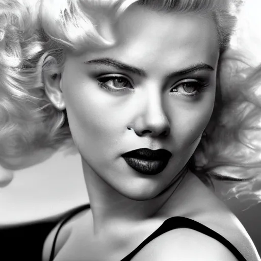 Image similar to stunning awe inspiring scarlett johansen as marilyn monroe, movie still 8 k hdr atmospheric lighting