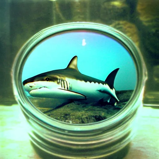 Image similar to Beautiful colored-photo cameraphone 2005 soft Photograph of Shark in a jar