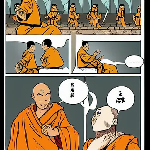 Prompt: shaolin monk putting on an army uniform and saying I\'m ready in a speech bubble