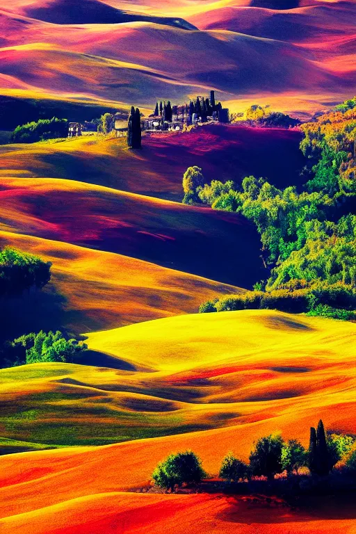 Prompt: the color landscape photography in italy tuscany, realistic, ultrafine detailed, artstation, national geographic, 8 k.