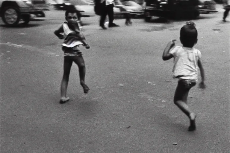 Image similar to A dirty child running down the street, decisive moment, anri cartier bresson