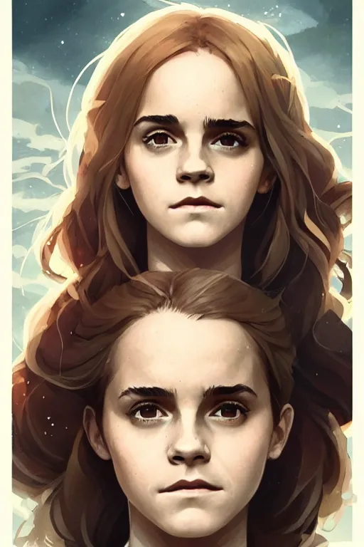 Prompt: Poster artwork, Emma Watson as Hermione Granger, wearing hogwarts robes, magnificent, medium close up, details, sharp focus, elegant, highly detailed, illustration, by Jordan Grimmer and greg rutkowski and PiNe(パイネ) and 薯子Imoko and 香川悠作 and wlop!!!! and maya takamura, intricate, beautiful, sunset!!!, Trending artstation, pixiv, digital Art