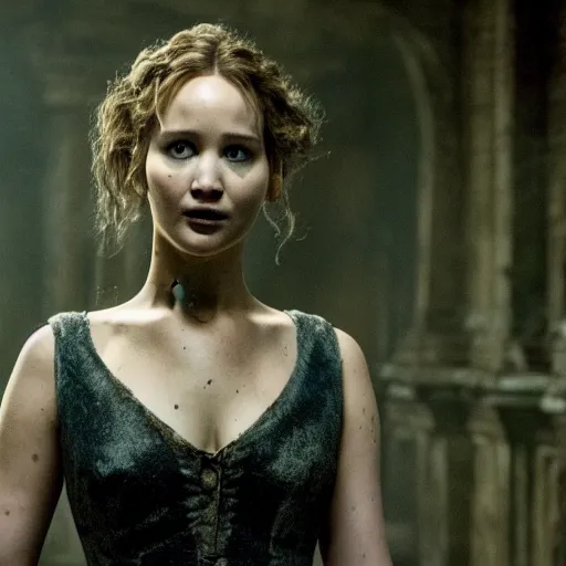 Image similar to jennifer lawrence is frankenstein's monster, still from the movie mary shelley's frankenstein