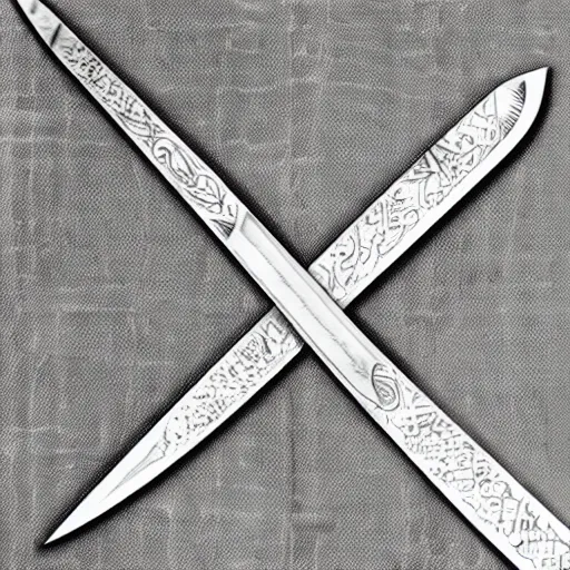 Image similar to a sword blade engraved with a medieval map design
