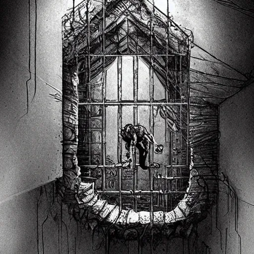 Image similar to the man stuck in the wall, creepy explorer sketch, godlike design, concept art, eldritch, grand scale, intricate detailed